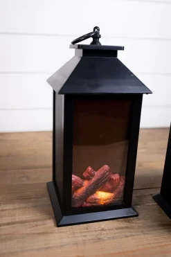 Sale 13.4” Battery Operated Fire Log Lantern With Timer Christmas Accents
