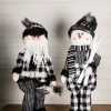 New 32” Black And White Buffalo Check Santa And Snowman Plush Figurine Christmas Accents