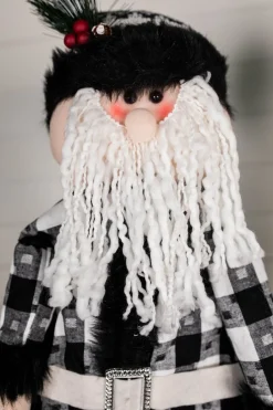 New 32” Black And White Buffalo Check Santa And Snowman Plush Figurine Christmas Accents