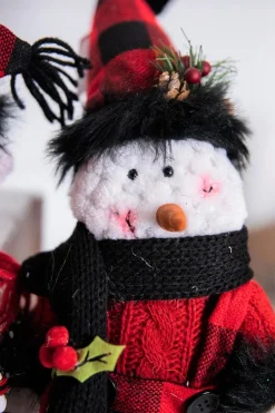 Clearance 15” Buffalo Check Plush Snowman Shelf Sitter With Dangle Legs Christmas Accents