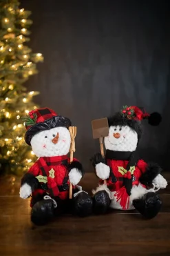 Discount 11” Buffalo Check Snowman With Plaid Shirt Christmas Accents