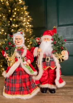 Clearance 18” Buffalo Plaid Santa And Mrs. Claus Figurine Set Christmas Accents