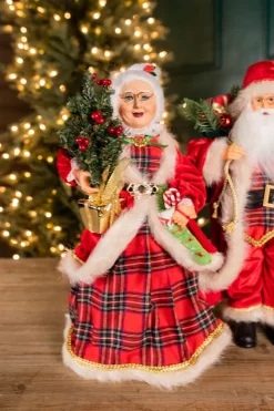 Clearance 18” Buffalo Plaid Santa And Mrs. Claus Figurine Set Christmas Accents