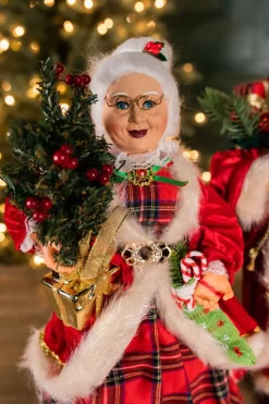Clearance 18” Buffalo Plaid Santa And Mrs. Claus Figurine Set Christmas Accents