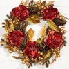 Cheap 24" Burgundy & Gold Peony Laurel Berry Wreath Christmas Wreaths