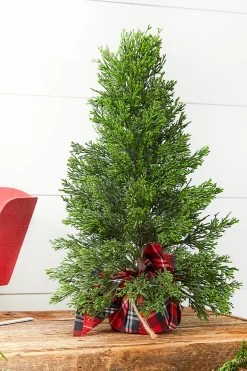 Store 24” Cedar Tree In Plaid Sack Christmas Accents