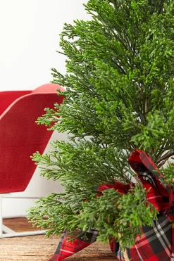 Store 24” Cedar Tree In Plaid Sack Christmas Accents