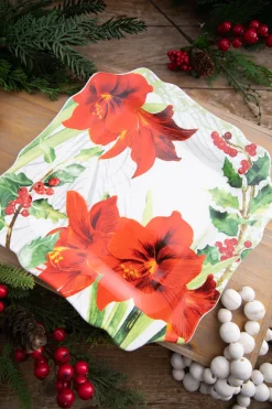 Discount 12” Ceramic Christmas Botanical Dinner Plates - Set Of 4 Christmas Accents