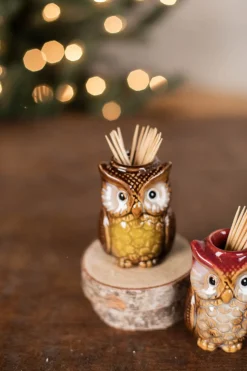 Outlet 3” Ceramic Owl Tooth Pick Holder Christmas Accents