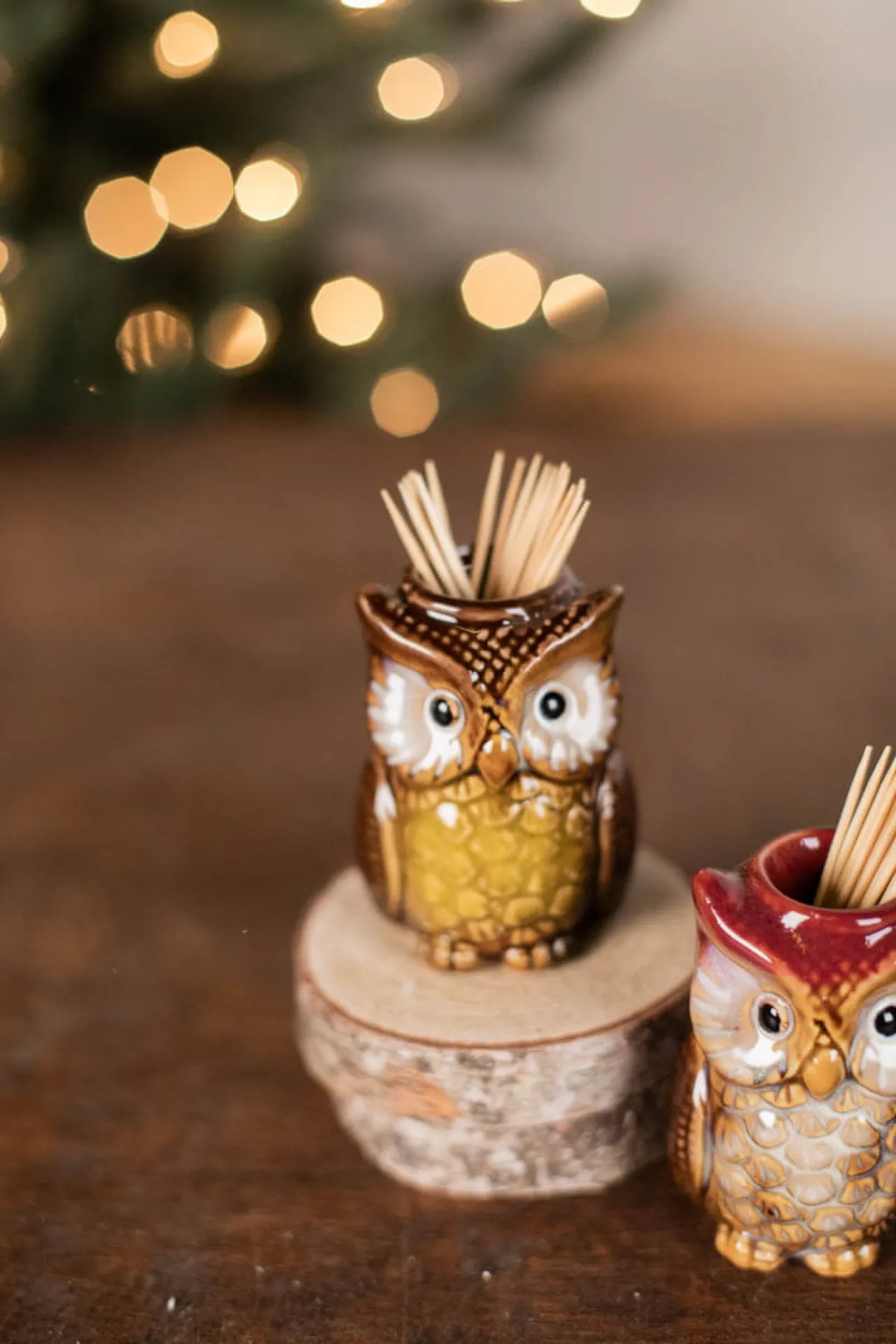 Outlet 3” Ceramic Owl Tooth Pick Holder Christmas Accents
