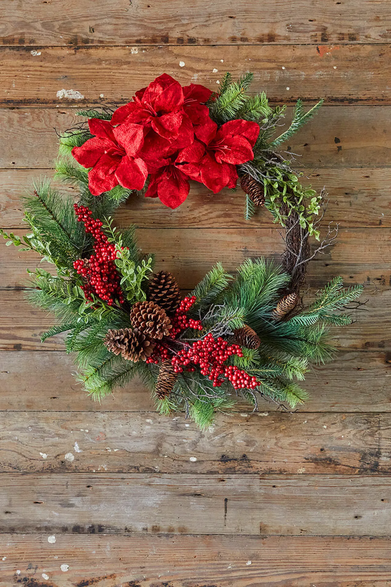 Cheap 30” Christmas Amaryllis/Pine Wreath Christmas Wreaths