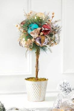 Discount 22" Christmas Topiary With Ball Ornaments - Small Christmas Accents