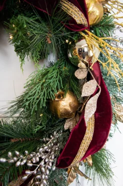 Best 30” Cordless Prelit Crimson & Gold Holiday Wreath Christmas Wreaths