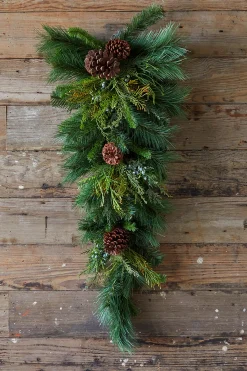 Outlet 32" Deep Woods Mix Greens With Pinecones Teardrop Christmas Teardrops|Natural Greenery
