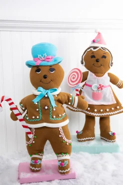 Hot 20” Fabric Pastel Gingerbread Man/Lady Christmas Accents