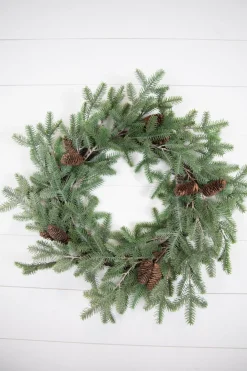 Online 24” Fir Pine Wreath With Cones Christmas Wreaths|Natural Greenery