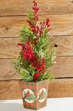 Fashion 26" Frost Weatherproof Berry Mini Spruce Tree In Pot Christmas Accents