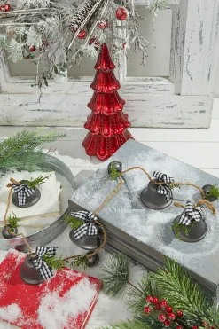 Hot 48” Galvanized Bells Garland With Country Check Bows Christmas Accents