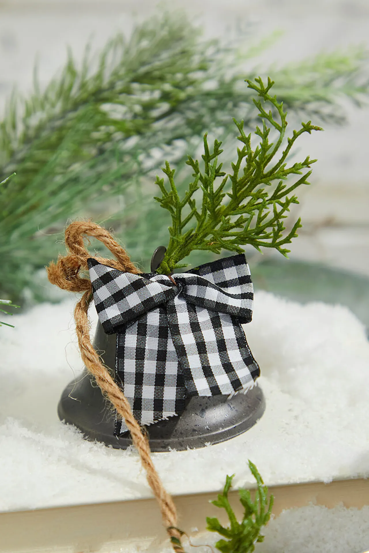 Hot 48” Galvanized Bells Garland With Country Check Bows Christmas Accents
