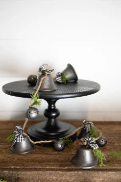 Hot 48” Galvanized Bells Garland With Country Check Bows Christmas Accents