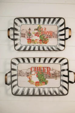 Best Sale 21” Galvanized Metal Holiday Snowman Baskets With Glitter Accent - Set Of 2 Christmas Accents