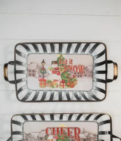 Best Sale 21” Galvanized Metal Holiday Snowman Baskets With Glitter Accent - Set Of 2 Christmas Accents