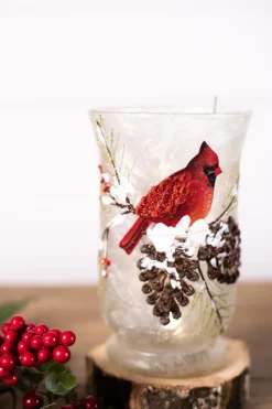 Sale 8” Glass Cardinal Pine Cone Vase Christmas Accents