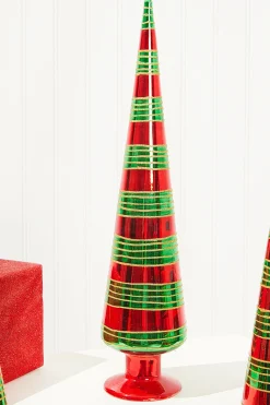 Cheap 18" Glass With Glitter Stripe Tree Christmas Accents