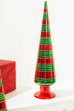 New 15" Glass With Glitter Stripe Tree Christmas Accents