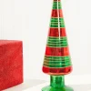 Cheap 12" Glass With Glitter Stripe Tree Christmas Accents