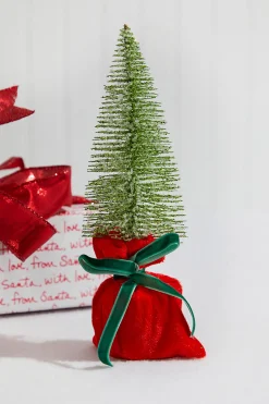 New 10” Glitter Tree In Felt Gift Sack Christmas Accents