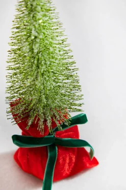 New 10” Glitter Tree In Felt Gift Sack Christmas Accents