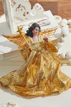 Best Sale 9" Gold Fabric Flying Black Angel Ornament Christmas Accents