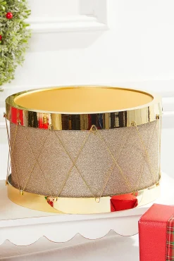 Discount 11" Gold Glitter Drum Christmas Accents
