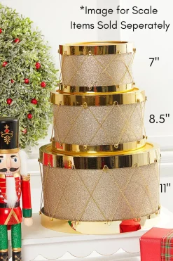Cheap 8.5" Gold Glitter Drum Christmas Accents