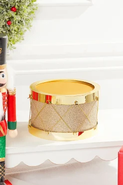 Fashion 7" Gold Glitter Drum Christmas Accents