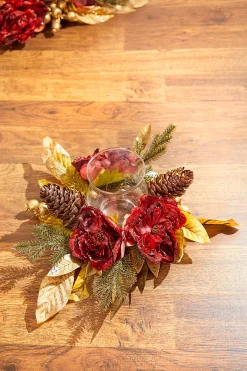 Best Sale 14" Gold Peony Laurel Candle Holder Christmas Accents