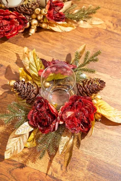 Best Sale 14" Gold Peony Laurel Candle Holder Christmas Accents