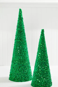 Fashion 18"-24" Green Sequin Cone Tree - Set Of 2 Christmas Accents