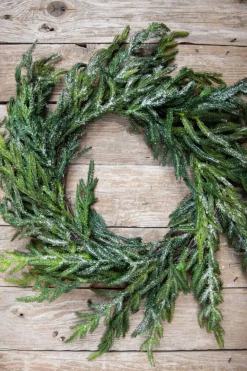 Clearance 24” Iced Garden Norfolk Pine Wreath Christmas Wreaths|Natural Greenery