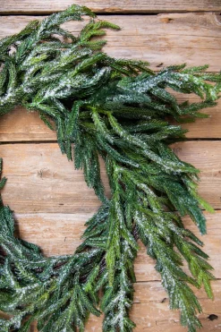 Clearance 24” Iced Garden Norfolk Pine Wreath Christmas Wreaths|Natural Greenery