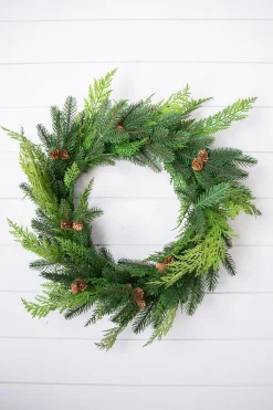 Shop 24” Just Cut Woodland Pines Real Touch Wreath Christmas Wreaths|Natural Greenery