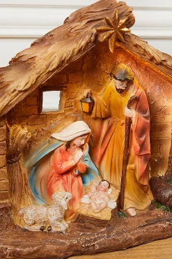Cheap 16" LED Resin Nativity In Creche With Timer Christmas Accents