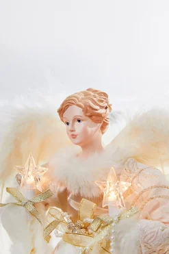 Store 16" Lit Champagne Gold Angel Tree Topper Christmas Accents