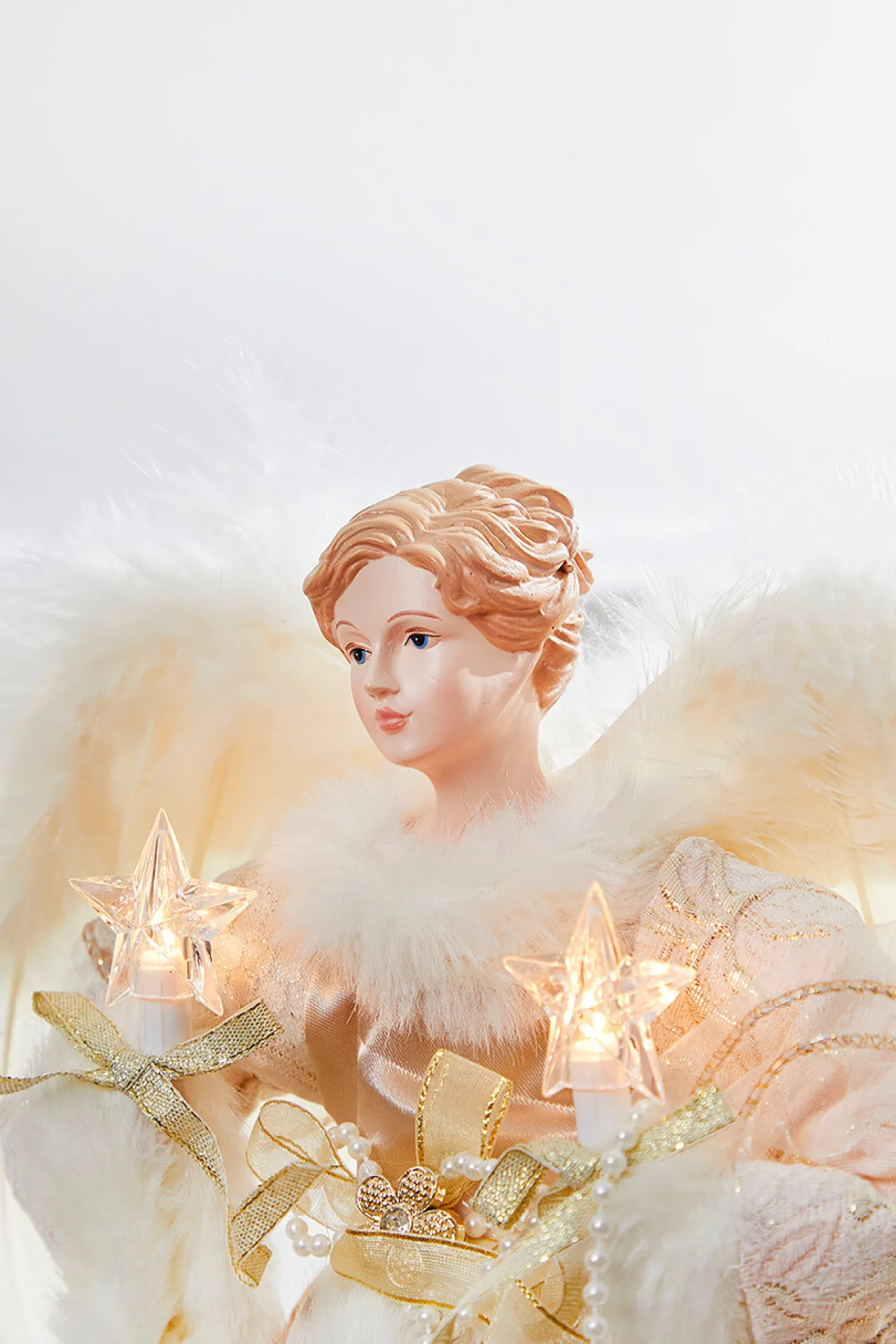 Store 16" Lit Champagne Gold Angel Tree Topper Christmas Accents