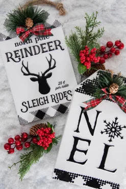 Discount 12” Metal Embossed Holiday Wall Sign With Floral Accent Christmas Accents