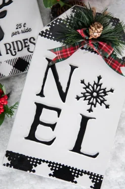Discount 12” Metal Embossed Holiday Wall Sign With Floral Accent Christmas Accents