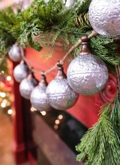 Online 42” Metal Silver Rustic Ornament Garland Christmas Garlands