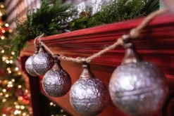 Online 42” Metal Silver Rustic Ornament Garland Christmas Garlands