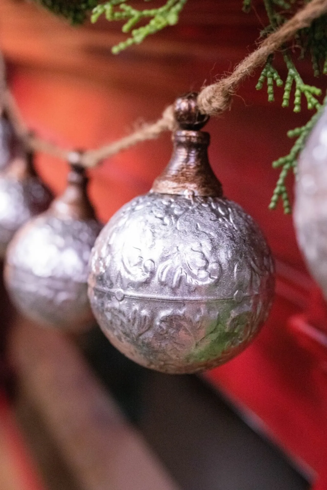 Online 42” Metal Silver Rustic Ornament Garland Christmas Garlands